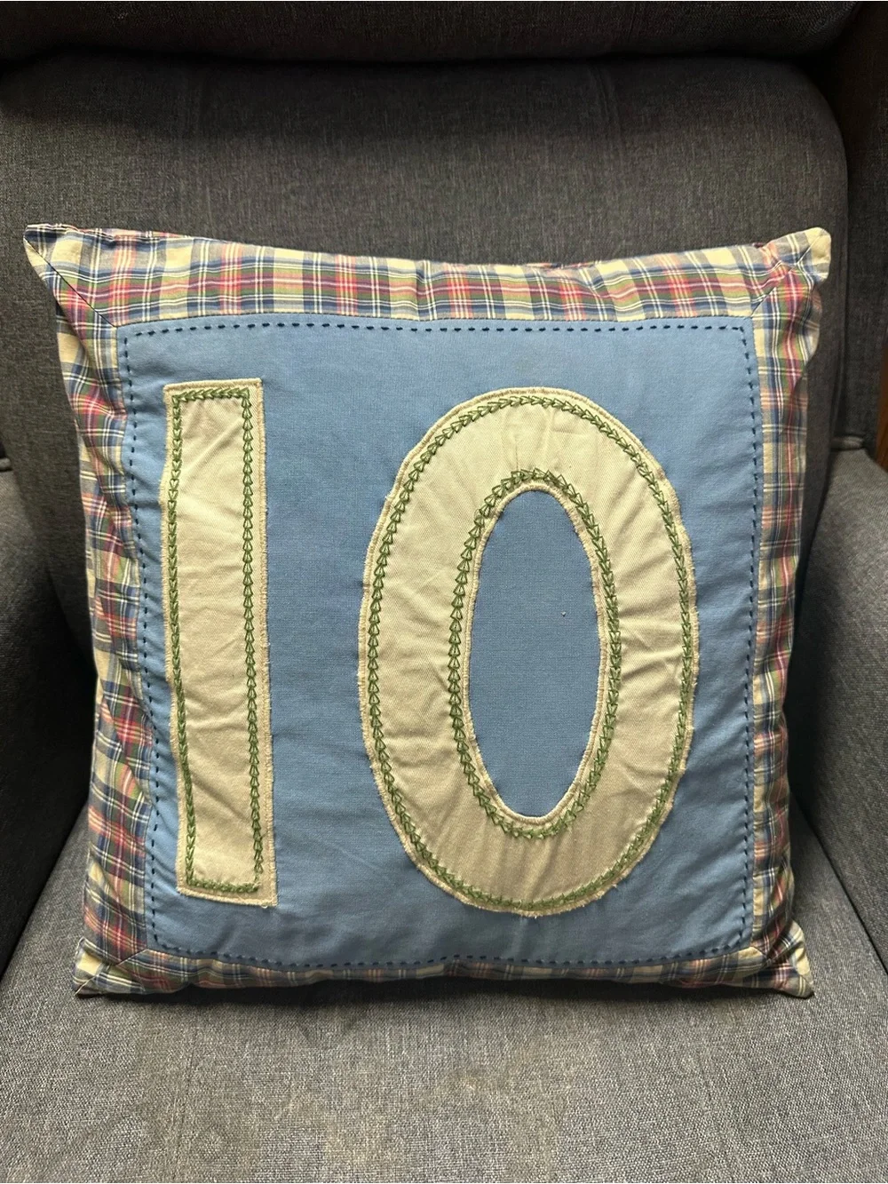 Pottery Barn Kids Throw Pillow - Plaid ‘10’